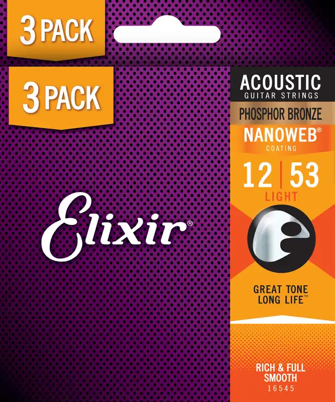 Cenová Bomba ELIXIR Nanoweb Phosphor Bronze Light 12-53 3-Pack