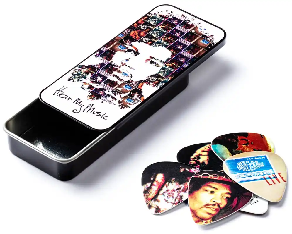Pouze Dnes DUNLOP Jimi Hendrix Pick Tin Hear My Music JHPT07M