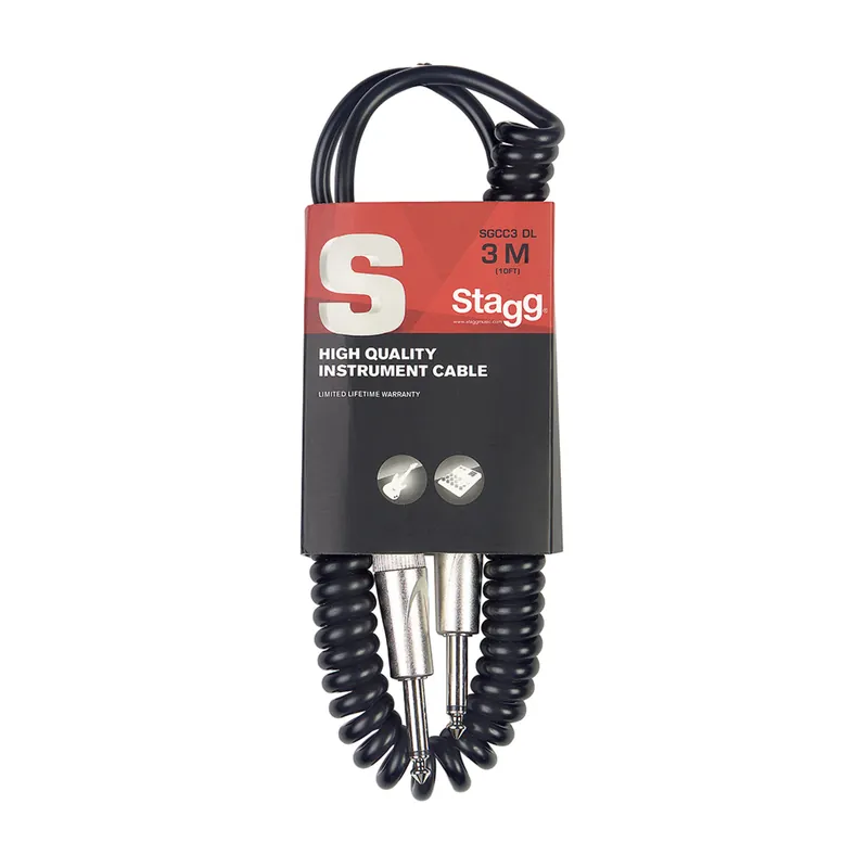 Víkendová Akce Stagg SGCC3 DL, spirálový nástrojový kabel jack/jack, 3 m