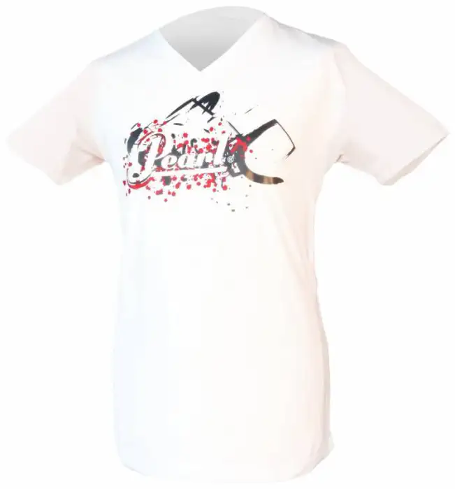 Značkový PEARL W1044 White V-Neck T-shirt Splatter Logo - velikost L Uni-Sex